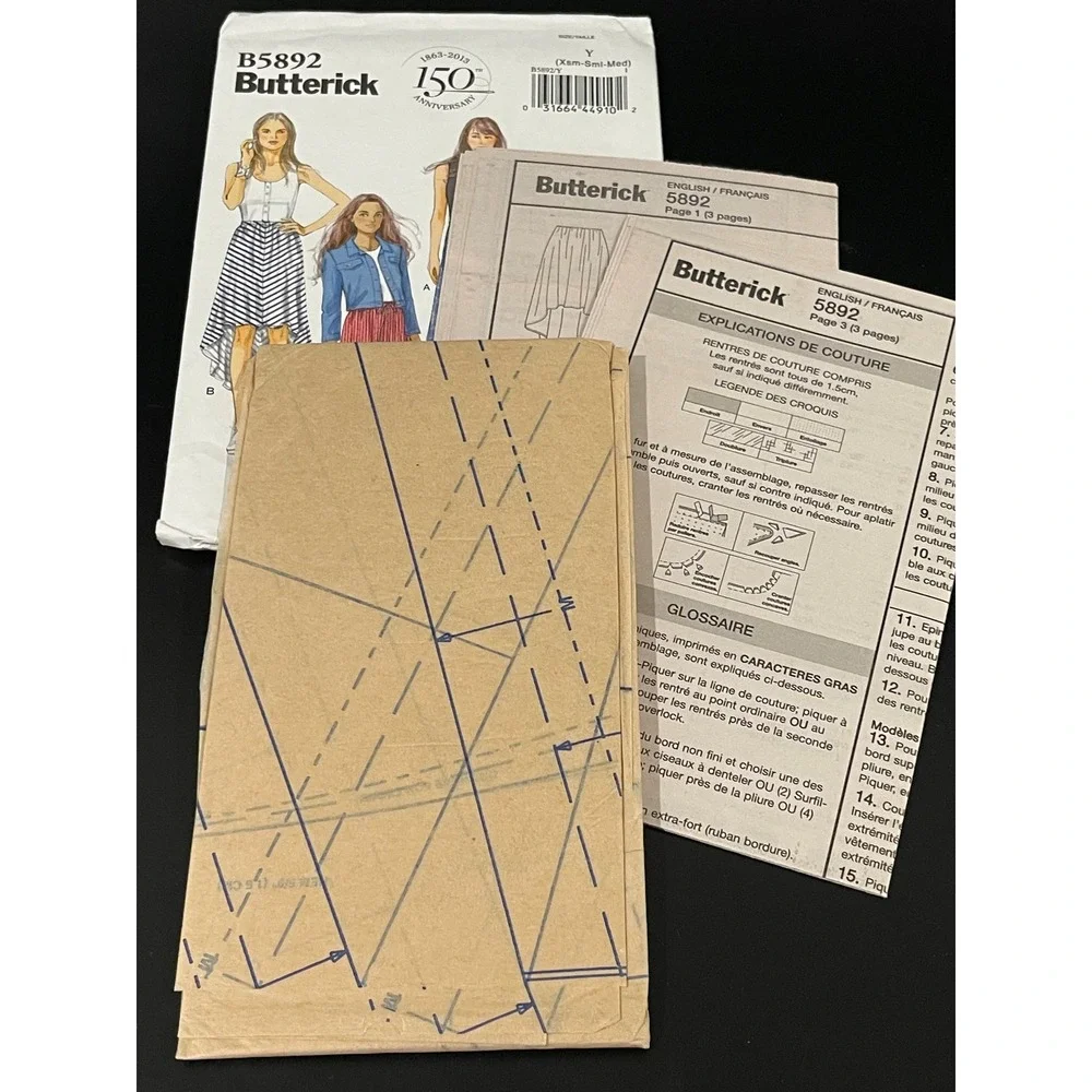 00332 - Butterick‎ B5892 Misses' Skirt Sewing Pattern High Low Hem Size Y XS-S-M